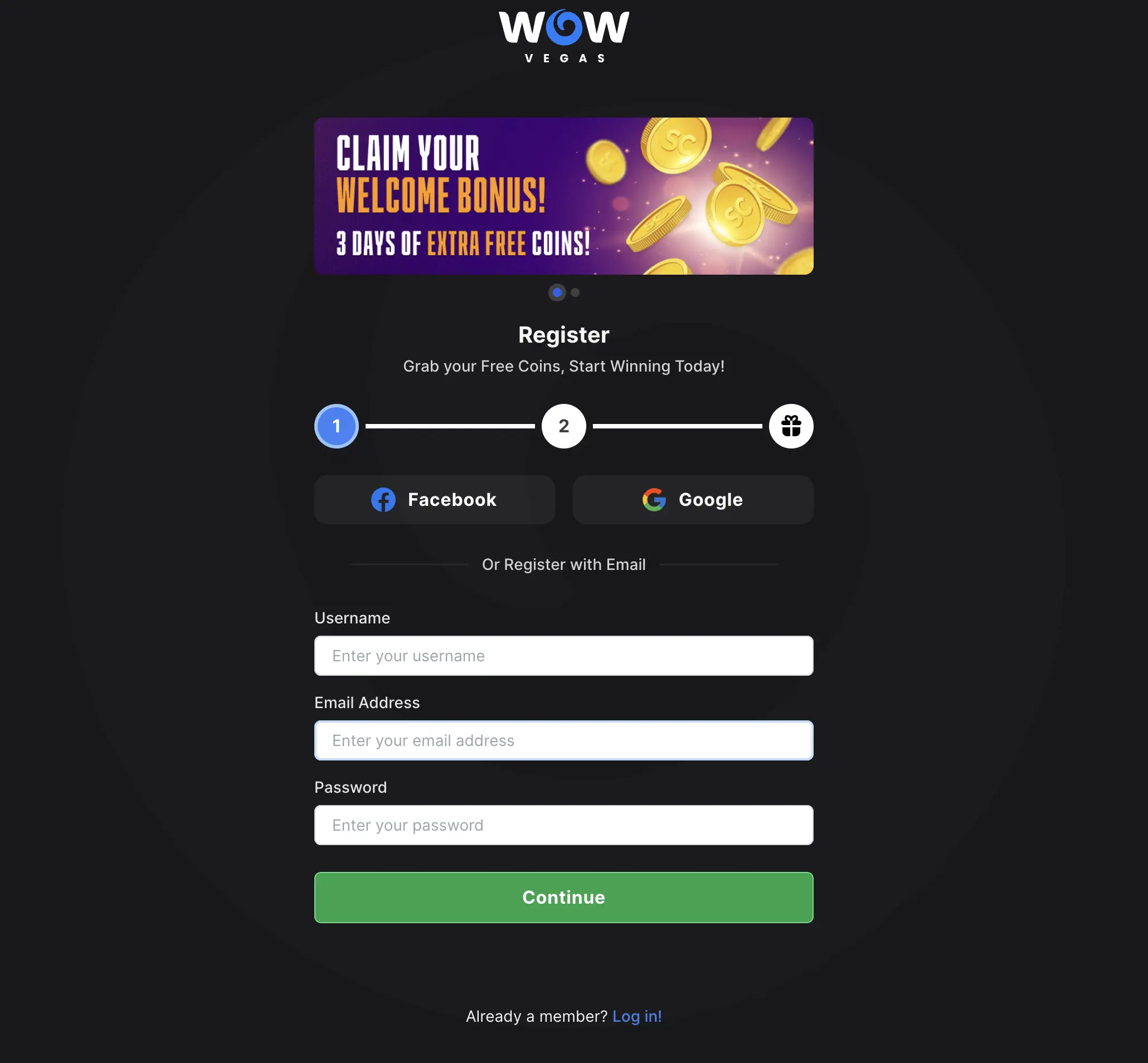 wow vegas registration